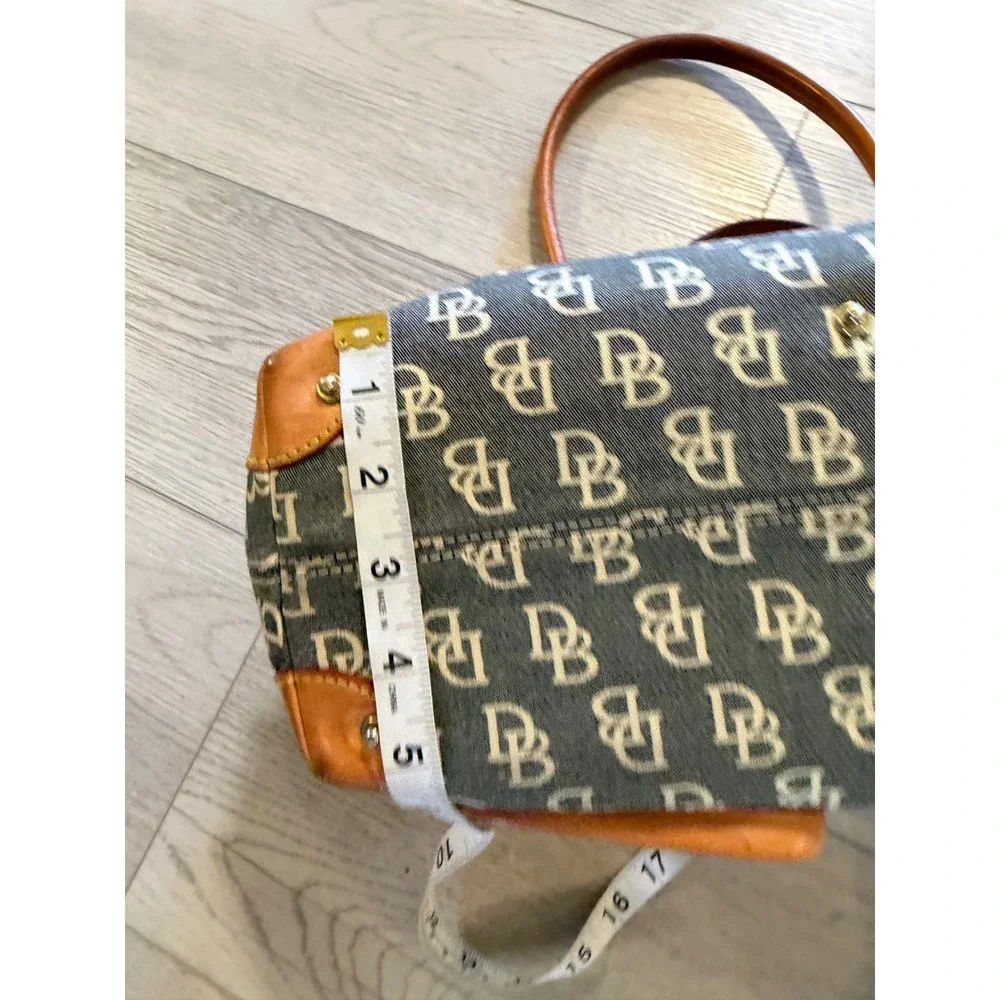 Dooney & Bourke Monogram Leather Satchel Handbag GrayTan Latch Pockets Vintage